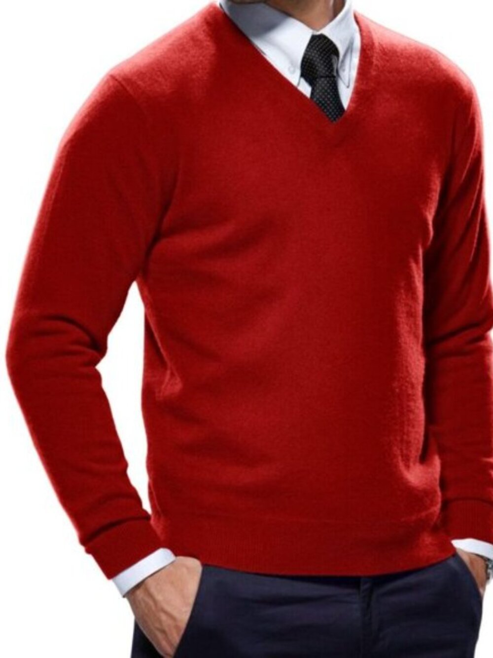 George Cashmere Sweater Red V-Neck Long Sleeve Men's M Size 38 - 40 Medium